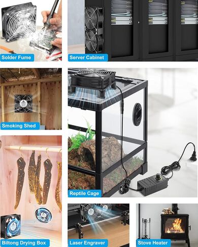 GDSTIME 120mm IP67 Waterproof Fan w/Speed Controller 110V 120V AC Powered | 12V Computer Fan with AC Plug, for Terrarium, Biltong Box, Chicken Coop, Greenhouse Cabinet, DIY Cooling Ventilation Projects in Kuwait