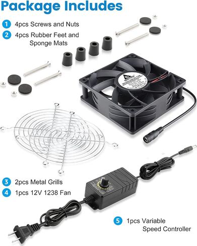 GDSTIME 120mm IP67 Waterproof Fan w/Speed Controller 110V 120V AC Powered | 12V Computer Fan with AC Plug, for Terrarium, Biltong Box, Chicken Coop, Greenhouse Cabinet, DIY Cooling Ventilation Projects in Kuwait