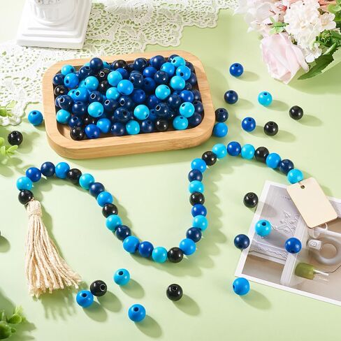 Cheriswelry 240Pcs 16mm Natural Wood Beads Wooden Farmhouse Beads Round Wooden Craft Beads Garland Braids Macrame Loose Spacer Beads for Keychain Lanyard Necklace Bracelet (Blue) in Saudi Arabia