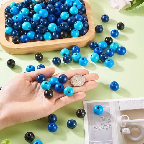 Cheriswelry 240Pcs 16mm Natural Wood Beads Wooden Farmhouse Beads Round Wooden Craft Beads Garland Braids Macrame Loose Spacer Beads for Keychain Lanyard Necklace Bracelet (Blue) in Saudi Arabia