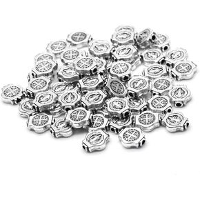 Round Round 50pcs الذهب القديم/الفضة القديم القديس بنديكت ميدالية جولة المجوهرات السائبة المجوهرات ديي المجوهرات الدينية ، القطر: 10 ملم