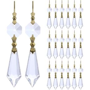Hdcrystalgifts واضحة الثريا الثلجية Prisms Crystal Prisms حبة الزجاج الأوكتوغان لزخرفة المصباح ، حزمة 50 (مقاطع دائرة 38 ملم وفضية)