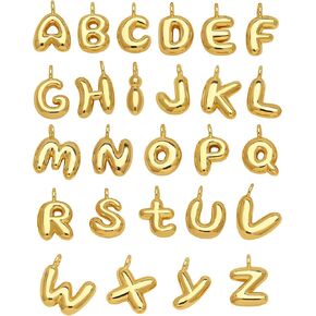 stino No Tarnish Bubble Letter Charms for Jewelry Making, 18K Gold Plated, 26 Pieces A-Z, Alphabet Initial Pendants for Necklace, 17mm