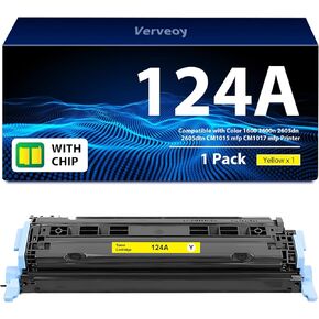 124A (Q6002A) Toner Cartridge | Replacement for HP 124A Yellow Toner Compatible with Color Laserjet 2600n 1600 2605 1015 1017 Printer - Single Pack (with Chip)