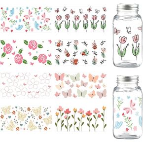 Plant Butterfly UV DTF Cup Wraps for 16 Oz, 8sheet Butterfly and Flower Rub on Transfers Decal for 16oz Glass Cups,Waterproof Transfer UV DTF Stickers for Glass,Cup Stickers Decals for DIY Crafts in Kuwait
