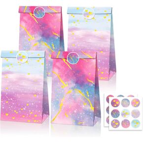 EVBEA 12 PCS حفلة تفضيل حقائب مع أكياس هدايا عيد ميلاد ملصق كرافت أكياس ورقية قابلة لإعادة الاستخدام أكياس نهب متوسطة حقائب علاج للأطفال