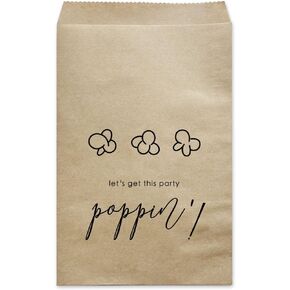 MAGJUCHE Let’s Get This Party Poppin’ Wedding Popcorn Bags, 50-Pack Kraft Birthday Treat Donut Bags