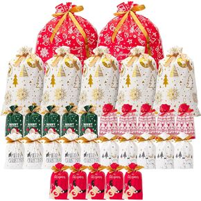 Mr. Pen- Christmas Drawstring Gift Bags, 32 pcs, Christmas Gift Bags Assorted Sizes, Christmas Bags with Drawstring, Christmas Gift Bags Bulk, Drawstring Christmas Gift Bags Drawstring, Gift Wrap Bags