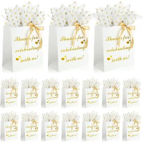 50 PCS Wedding Gift Fags Bridal Asshit مع شرائط الأنسجة ورق الزفاف لصالح الأكياس الذهب رقائق ، شكرًا لك حقائب الهدايا مع مقابض لحفل عيد ميلاد الضيوف ، و 8 × 4.5 × 10 بوصة (أبيض)