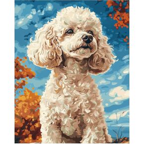Poodle Dog Paint حسب العدد ، والحيوانات اللطيفة الطلاء بالرقم للبالغين على قماش بدون إطار ، صورة الكلب الأكريليك DIY زيت الزيت للديكور - الكلاب (16 × 20 بوصة)