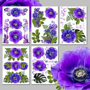 Holographic Stickers Pack # Amazing Purple Flowers HANATABA Vintage Art Deco Styled Wall Laptop Large Vinyl Hologram Stickers Realistic Photo