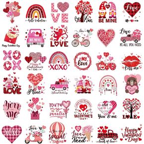 36 Sheets Valentine's Day Iron on Patches Clothing Iron on Transfers Heart Love Car Pink Leopard Heat Transfer Stickers for T-Shirt Jacket Pillow Covers Backpack Hoodies DIY Decorations