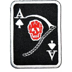 HHO Spade Ace Card Skull Scythe Grim Reaper Spade Card Logo Lucky Biker Biker Iron Patch Patches Diy Patches ، Chickerique Sew Sew Iron On Kids Craft Patch for حقائب جينز جينز ملابس