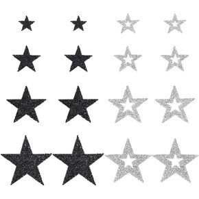 FINGERINSPIRE 16 Pcs Star Rhinestone Iron on Patches 8 Styles Star Hotfix Resin Rhinestone Hotmelt Appliques Black Silver Star Patch for Clothing Repair Costume Accessories for Dress Bags T-Shirt
