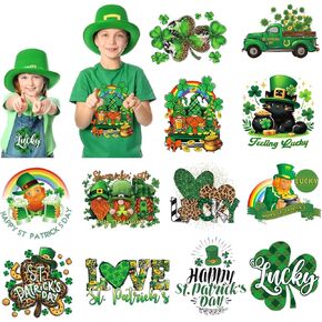 12pc St. Patrick's Day Iron-On Decal Transfer Heat Transfer Design Sticker Iron-On Vinyl Patch, Cartoon St. Patrick's Day HTV Iron-On Transfer Paper for Clothes Hats DIY Craft Supplies