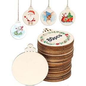 Wohohoho 40pcs Round Wooden Discs with Holes, 3.5" DIY Wooden Circles Christmas Ornaments for Crafts. Unfinished Natural Wood Slices Wood Blank for Christmas Decorations Home Decor Kid's Painting Gift