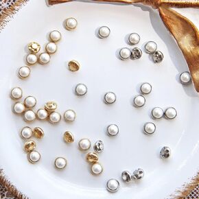 4mm / 0.16" Faux Pearl Vintage Style Metal Buttons in Gold and Silver Color for Doll Clothes, Mini Craft Supplies (10PCS)