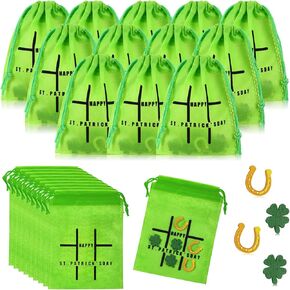SOTIFF 24 يحدد لعبة St. Patrick's Day Party Games St. Patrick's TIC TAC TOE مع حقائب الرباط الهدايا الأيرلندية Shamrock For Boys Girls Classroom Guids Exchange