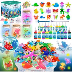 116PCS Magic Glow-in-The-Dark Gel Water Fairy Toy Kit - Aqua DIY Elf Set with 18 Sea Creature Molds, 100ml Gels, 20 Color Gels,Christmas Birthday Gift, Make Your Own Arts Crafts STEM Kit for Kid