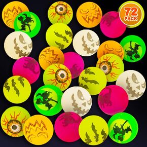 ArtCreativity Halloween Glow في كرات الارتداد المظلمة ، حزمة كبيرة من 72 ، 6 تصميمات موضوع هالوين ، كرات عالية الارتداد 1.25 بوصة للأطفال ، خدعة أو هبات ، تفضل الحفلات وحشو حقيبة Goodie