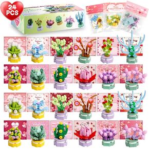 عيد الحب يوم 24pcs لبنات البناء هدايا للأطفال في دروس الأطفال مجموعات مصانع النضرة وألعاب بطاقات عيد الحب للفتيان الفتيات