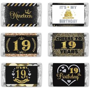 PHOHUI HAVE A NICE TIME Black and Gold 19th Birthday Party Mini Candy Bar Wrappers,Mini Candy Bar Wrappers Birthday Party Favors, Pack of 54. (19)