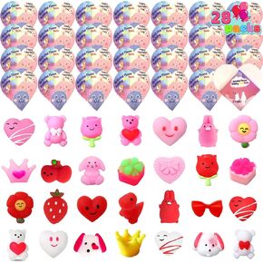 28PCS Valentines Day Cards for Kids School, Squishy Mochi Toys with Heart Box, Valentines Day Gift for Kids Classroom Exchange Prizes, Valentine Treats, Valentines Party Favors for Kids