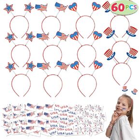 Joyin 60 PCS الحزب الوطني لصالح 12 عصابة رأس ، و 48 ملصق الوشم للاحتفال في الرابع من يوليو ، اجتماع يوم الاستقلال ، ذكرى يوم الذكرى ، يوم المحاربين القدامى ، الحزب الوطني