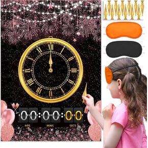 New Year's Eve Game With Reusable Clock Stickers - Pin The Clockwise On The Clock Activities for Kids, Teens, Family - Indoor Outdoor 2025 NYE Party Decorations