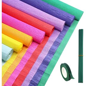 Wiwbbitl 6 Roll Crepe Paper Flowers DIY Kit (10 "x8 ') للباقات الأبدية ، وتشمل 50 سلكًا زهريًا وشريطًا واحدًا ، كريب الحليمات المتقدمة للزخارف الحزبية ، القطع المركزية الزفاف ، الحرف العائلية