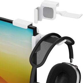 【1PACK Clamp-On Monitor Headphone Stand – Adjustable Headset Holder with 360° Rotating Hook, Silicone Protection, Space-Saving Desk Organizer for Office, Gaming & Study YA-C (White)