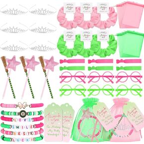 54 Pack Princess and Witch Party Favors Green and Pink Goodie Bags Include Crown Witch Broom and Star Wands Pens Hair Accessories Themed Party Favors for Movie Fan Gifts Supplies Birthday