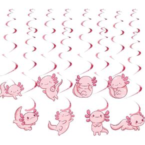 8Pcs Axolotl Hanging Swirls Happy Birthday Pink Aquatic Creature Hexagonal Dinosaur Cartoon Axolotl Birthday Party Spiral Decor Supplies Sea fish Creatures Ceiling Decorations for Boys Girls Kids