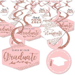 Big Dot of Happiness Rose Gold Graduation Class of 2025 Decorations Hanging Swirls, Paper, Set of 40