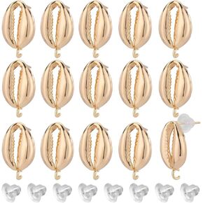 Sunnyclue 1 Box 16PCS REAL 18K GOLD PLATED STUR MORRINGS COWRIE SHELL DERRING STURNS مع حلقة 20PCS ظهور الأذن البلاستيكية.