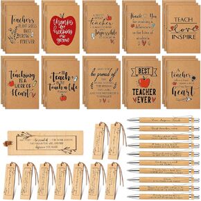 Yeaqee 90 Pcs Teacher Appreciation Gifts Bulk Thank You Kraft Notebooks Motivational Teacher Pens Wood Inspirational Bookmarks for End of Year Gifts from Students Graduation