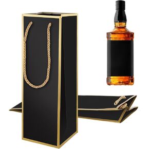 4 "X4" X11 "حقائب هدايا النبيذ 2 PCS أكياس هدايا زجاجة نبيذ فاخرة ، حقيبة خمور قابلة لإعادة الاستخدام مع طباعة رقائق ذهبية ، حقيبة نبيذ سوداء من الذهب لحفل حفل زفاف.