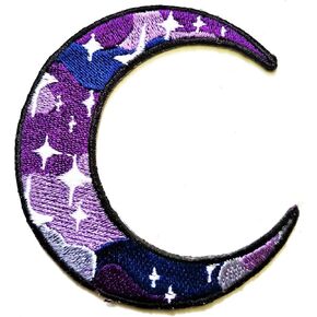 Purple Crescent Moon Star Cartoon Kids Embroidery Iron On Appliques for Craft Sewing Clothing Jackets T-Shirt Jeans Skirt Vests Scarf Hat Backpacks