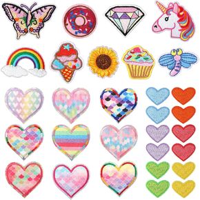 30pcs Iron On Patches for Kids, Heart Rainbow Mermaid Butterfly Iron On Patches Colorful Girl Embroidered Patches Sew On Embroidered Applique for Girl Clothes Hats Backpacks