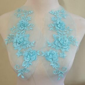 2pairs الأزرق الأزرق الزهرة التطريز خياطة على بقع للفتاة ملابس الخياطة DIY