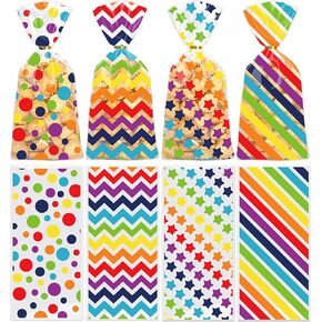 أكياس هدايا Totelux Rainbow Cellophane أكياس بلاستيكية واضحة بولكا نقطة الشريط.