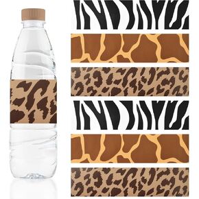 Animal Prints Water Bottle Labels, 60Pcs Leopard Print Wraps Sticker Zebra Labels for Wedding Birthday Party Drinking Water Bottle Labels