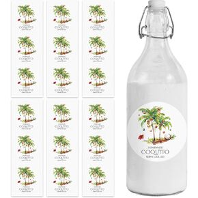 Fulmoon 100 PCS عيد الميلاد coquito تسميات للزجاجات 2.3 "ملصقات زجاجة coquito coquito تسميات مع رسم من شجرة نخيل جوز الهند لتوريد حفلة عيد الميلاد المنزل (جولة)
