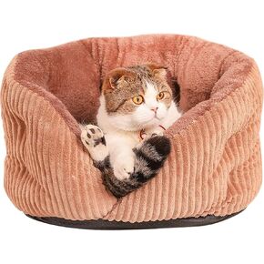 La La Pet® Plush Cat Bed Cave Self Warming Dog Bed Washable Calming Pet Bed Cat Nest House for Small Dogs Puppy and Kitties, Red, Medium