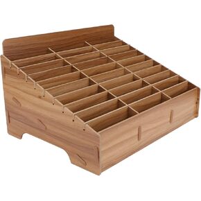 Ciieeo Wood Desk Organizer Phone Storage Box 30-grid Cell Phone Holder Compartment Classroom Wooden Desktop Organizer Calculator Holder for Office Brown Wooden Desk Organizers