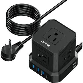Power Strip with USB, TOPREK Power Strip Tower with 9 AC, 1 USB-C, 3 USB-A, Convertible Outlet Extender & Desk Charging Block with 6.5 FT Flat Plug Extension Cord for Home Office, Kitchen 1625W/13A in Kuwait