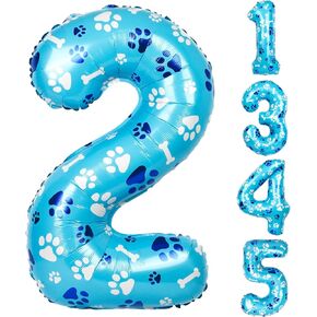 40 Inch Blue Dog Paw Birthday Balloons, Number 5 Balloons for Girls Boys Blue Dog Paw Print Themed Birthday Party Decorations (Number 5)
