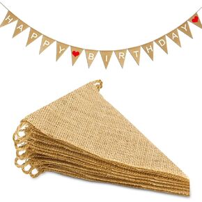 Novelty Place 13 Feet Burlap Banner - 15 Triangle Bunting Flags Burlap Pennant(5x7 Inches) - DIY Hand Painted Decorations for Holiday, Birthday, Wedding, Graduation and Party