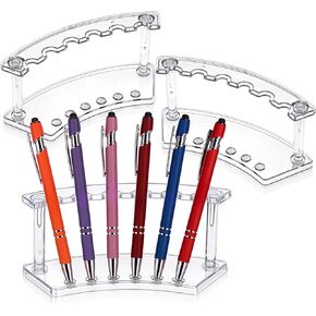 3 PCS Plastic Pen Holder Stand, 6-Slots Pen Display Stand Makeup Brush Rack Organizer Eyebrow Pen Stand, Acrylic Clear Pen Display Rack for School Office Home Store Use