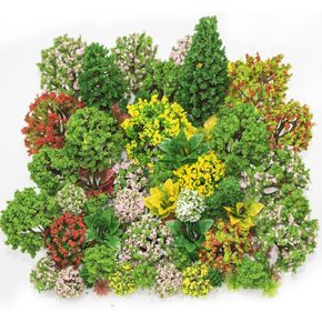 62 Pcs Model Trees and Flowers, Mixed Mini Trees for DIY Crafts Building Model Scenery Diorama Landscape Supplies Sand Tray Miniatures Kit, 5.1-0.7 Inch (62)